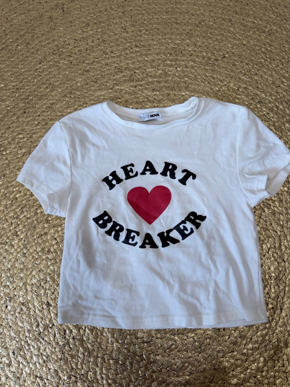 Fashion Nova White Tee with Red Heart "Heart Breaker"